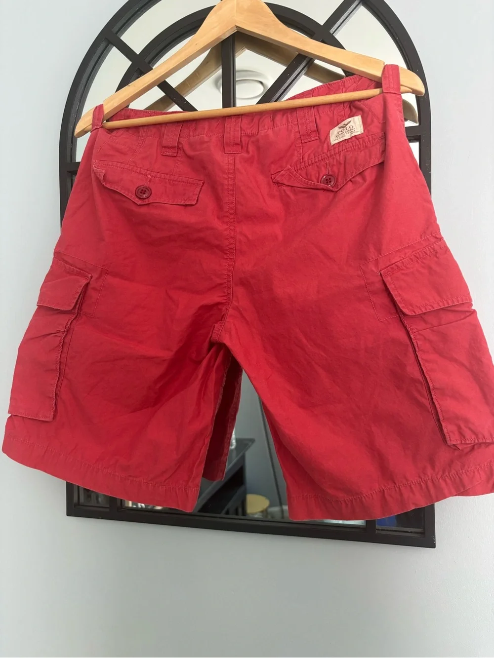 Y2K polo ralph Lauren Men's Red Cargo Shorts - Classic Utility Style